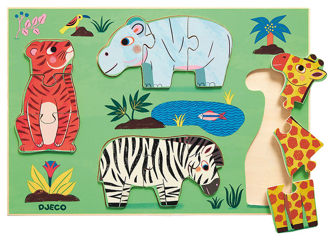 Puzzel - Inlegpuzzel - Djeco - Coucou Tigre - Wilde Dieren - Per Stuk