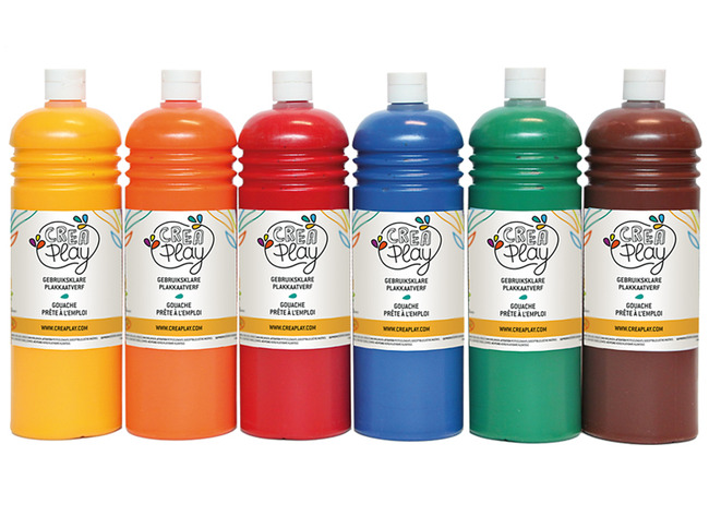 Verf - Plakkaatverf - Creaplay - 6 X 1 L - Donkere Kleuren - Set Van 6 Assorti