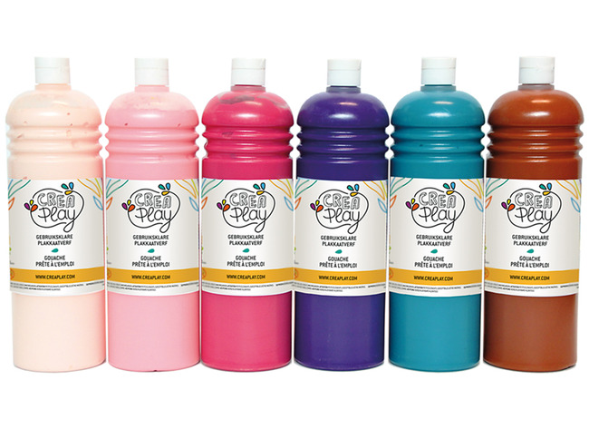 Verf - Plakkaatverf - Creaplay - 6 X 1 L - Speciale Kleuren - Set Van 6 Assorti