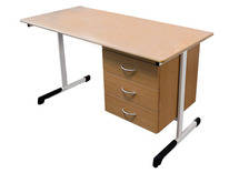 Leerkrachtendesk - Enkele Metalen Poten Luxe - 76 cm - onderstel ral 1018 (geel) - blad beuk - per stuk