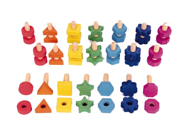 Schroeven - Tickit Rainbow Wooden Nuts & Bolts - Hout - Gekleurd - Fijne Motoriek - Set Van 21