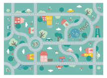 Speeltapijt - xxl -  in de stad - blauw  - 150 x 200 cm.