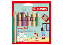 Waspotlood - Stabilo Woody - 3 in 1 - pastekleuren - set van 6 assorti