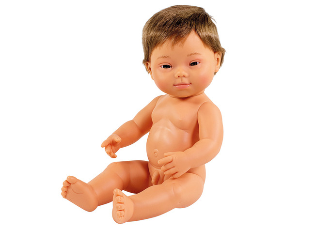Poppen - Babypop - Miniland Baby Doll - Met Haar - 38 Cm - Jongen - Europees - Syndroom Van Down - Per Stuk