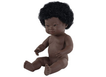 Poppen - babypop - Miniland Baby Doll - met haar - 38 cm - meisje - afrikaans - syndroom van Down - per stuk