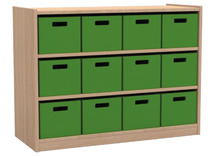 Kast - Basic - Met 2 Planken En 12 Kisten - beuk - kist appelgroen - per stuk