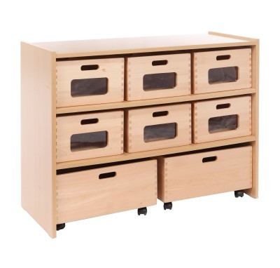 Kast Basic 1 M, Met 3 Planken, 9vensterkisten En 2 Rolkisten