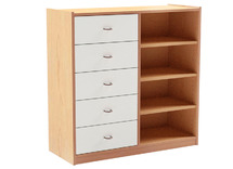 Kast - Basic 1 M - Met 3 Planken En 5 Laden Links - beuk - lade appelgroen - per stuk