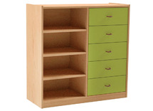 Kast - Basic 1 M - Met 3 Planken En 5 Laden Rechts - beuk - lade appelgroen - per stuk