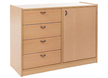 Kast - Basic - Met 1 Deur En 4 Laden Links - beuk - frontpaneel appelgroen - per stuk