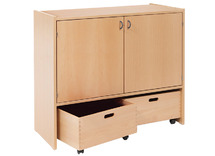 Kast - Basic 1 M - Met 2 Deuren - 2 Planken - En 2 Rolkisten - beuk - kist appelgroen - per stuk