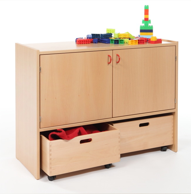 Kast Basic 1 M, Met 2 Deuren En 2 Rolkisten