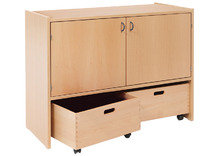 Kast - Basic - Met 2 Deuren En 2 Rolkisten - beuk - kist appelgroen - per stuk