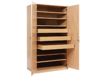 Kast - Basic - Hoge Kast Met 5 Planken - 2 Deuren En 3 Laden - Met Slot - beuk - deur appelgroen - per stuk