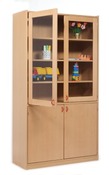 Kast - Basic - Hoge Kast Met 2 Plexiglazen Deuren En 2 Deuren - wit - deur oranje - per stuk