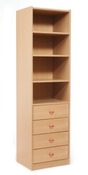 Kast - Basic - Hoge Kast Met 3 Planken En 4 Laden - wit - lade oranje - per stuk