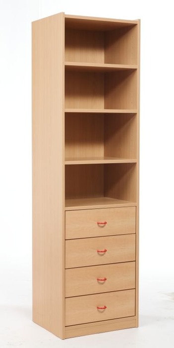 Kast Basic, Hoge Kast Met 3 Planken En 4 Laden