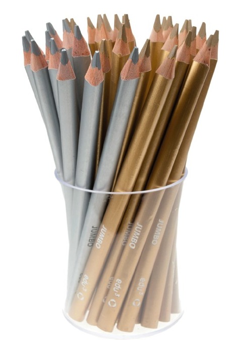 Potloden - Kleurpotloden - Edu³ Jumbo - Driehoekig - Dik - Zilver - Goud - Koker - Set Van 36 Assorti