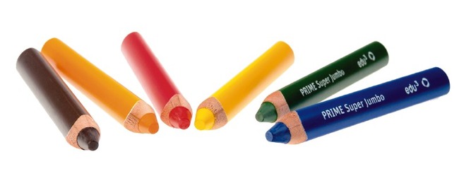 Potloden - Kleurpotloden - Edu³ Prime Super Jumbo - Driehoekig - Dik - Etui - Set Van 6 Assorti