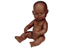 Poppen - babypop - Miniland Baby Doll - zonder haar - 32 cm - jongen - afrikaans - per stuk