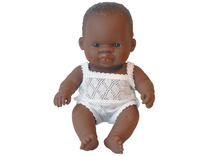 Poppen - babypop - Miniland Baby Doll - zonder haar - 21 cm - jongen - afrikaans - per stuk
