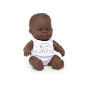 Poppen - babypop - Miniland Baby Doll - zonder haar - 21 cm - meisje - afrikaans - per stuk