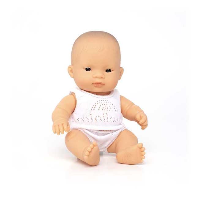 Poppen - Babypop - Miniland Baby Doll - Zonder Haar - 21 Cm - Meisje - Aziatisch - Per Stuk