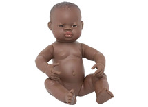 Poppen - babypop - Miniland Newborn Doll - zonder haar - 40 cm - meisje - afrikaans - per stuk