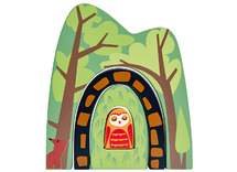 Treinsporen - Hout - Tender Leaf - bergtrein - bergtunnel - set van 4