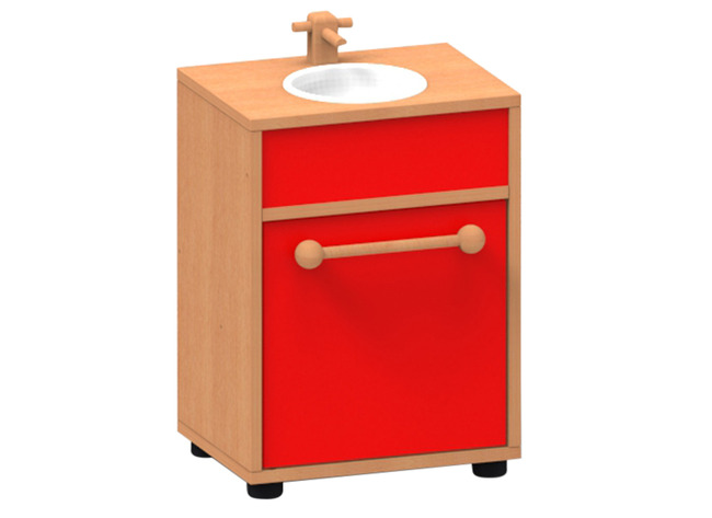 Speelmeubel, Trendy, Aanrecht - Frame Beuk - Deurtjes Rood - Per Stuk