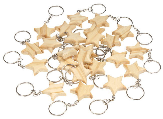 Hout- Sterren - Sleutelhangers - Set Van 24