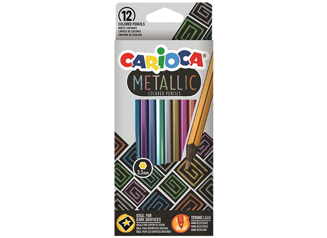 Potloden - Kleurpotloden - Carioca Metallic - Zeshoekig - Etui - Set Van 12 Assorti