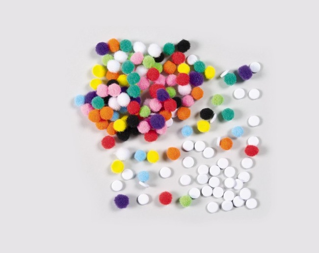 Decoratie - Pompons - Gekleurd - Mini - Zelfklevend - 1 Cm Diameter - Set Van 200 Assorti