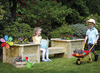 Bloembakken - hout - dubbel met zitbank - per set