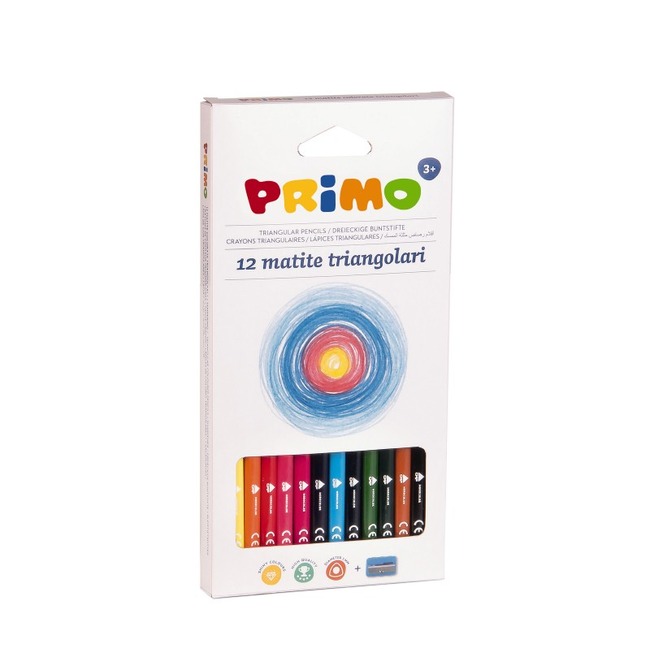 Potloden - Kleurpotloden - Primo - Driehoekig - Dun - Met Slijper - Set Van 12