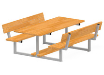 Picknicktafel - stalen frame met houten zitting - integragtie picknicktafel met rugleuning - per stuk