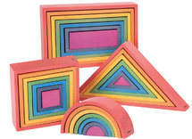 Speelblokken - tickit Rainbow Architect - hout - geometrisch - regenboogkleuren - loose parts - set van 28 assorti