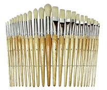 Penselen - plat/rond - hout - set van 24 assorti