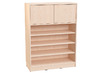 Naturo - L kast met 5 legplanken, S deuren bovenaan, slot, met plint