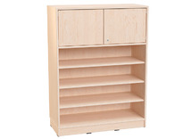 Naturo - L kast met 5 legplanken, S deuren bovenaan, slot, met plint