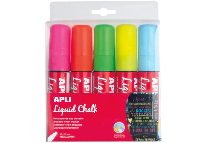 Stiften - Apli - Krijtstiften - Dik - Platte Punt - Set Van 5 Assorti