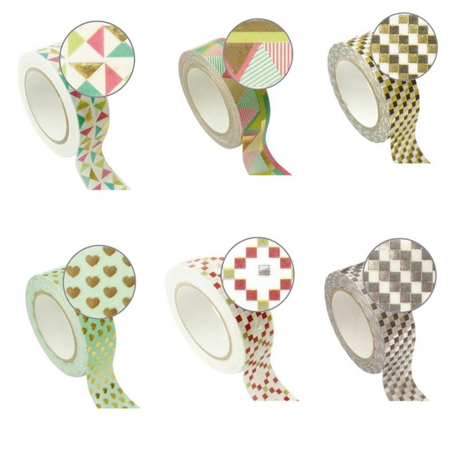 Kleefband - Papiertape - Decoratief - 10 M - Metallic - Set Van 6 Assorti