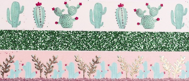 Kleefband - Papiertape - Decoratief - Glitter - Cactus - Set Van 3