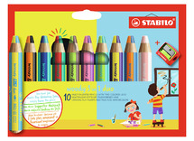 Potloden - waspotloden - Stabilo Woody 3in1 Duo - met slijper -  set van 10 assorti
