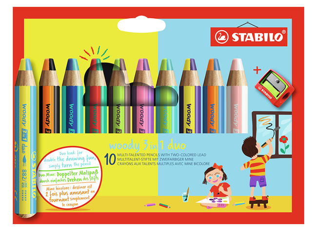 Potloden - Waspotloden - Stabilo Woody 3in1 Duo - Met Slijper -  Set Van 10 Assorti
