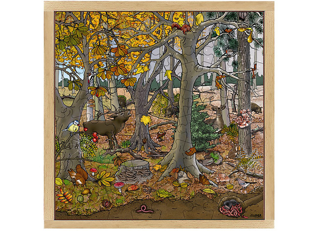 Puzzel - Themapuzzel - Rolf - Bos - Seizoenen - Herfst En Winter - 64 Stukjes - Hout - Per Stuk