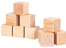 Constructie - blouwblokken - multi sensorische bouwblokken - TTS - hout - pattern bricks - set van 13