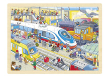 Puzzel - themapuzzel - Goki - trein station - 96 stukjes - hout - per stuk
