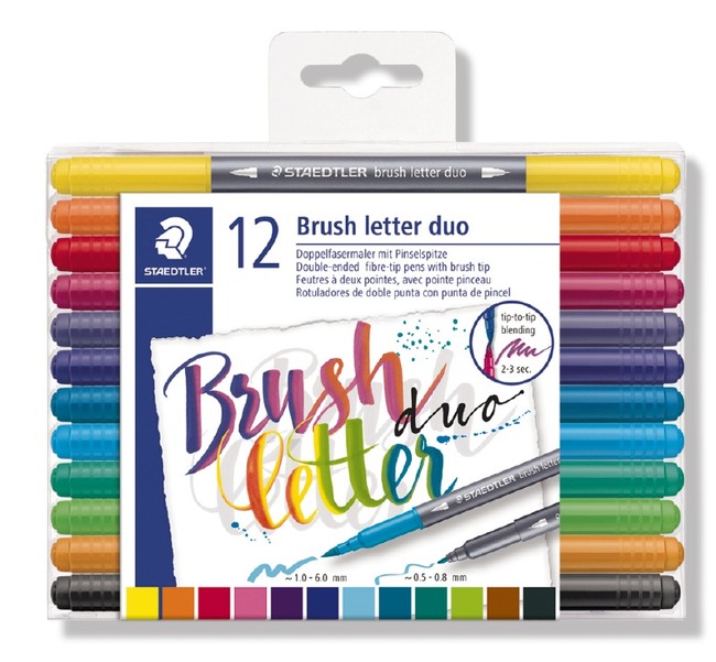 Stiften - Kleurstiften - Staedtler Brush Letter Pen - Dubbele Punt - Kaligrafie - Set Van 12 Assorti
