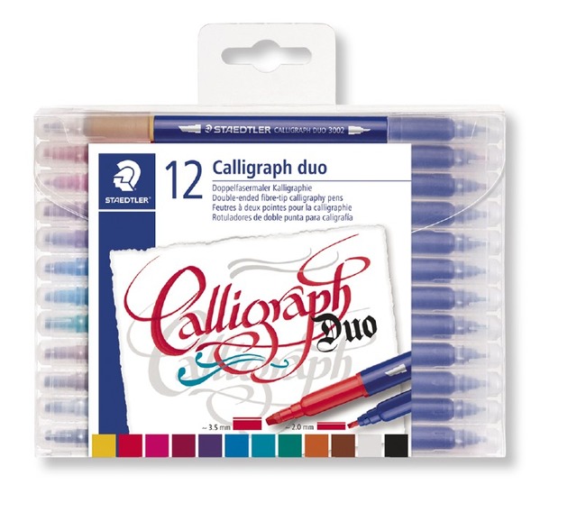 Stiften - Kleurstiften - Staedtler Calligraphy Pen - Dubbele Punt - Kaligrafie - Set Van 12 Assorti